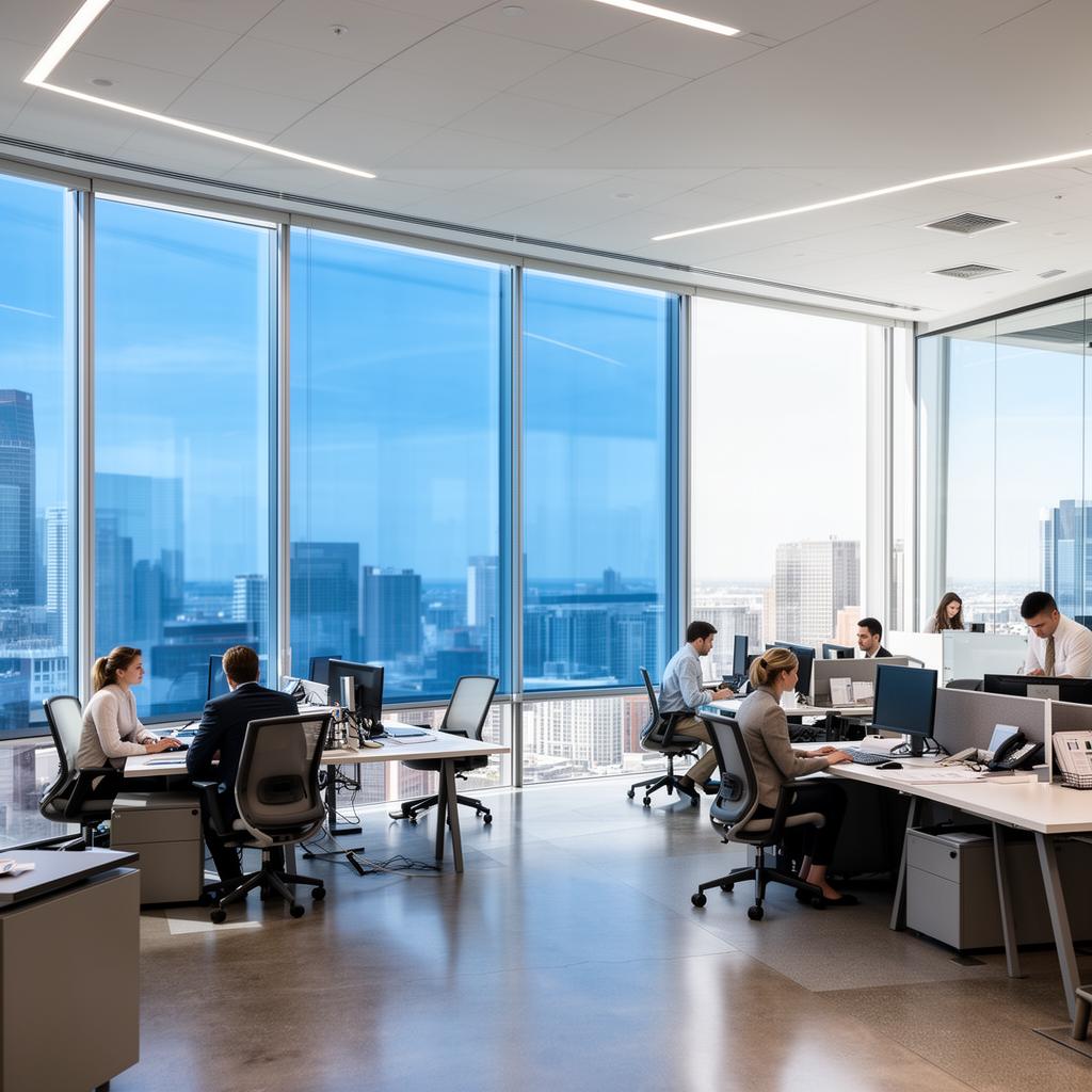 Commercial window tinting installation on Los Angeles office building