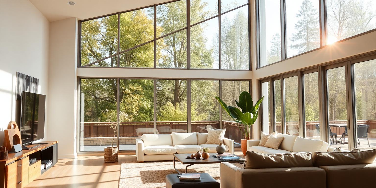 Sunlit modern living room with premium window film