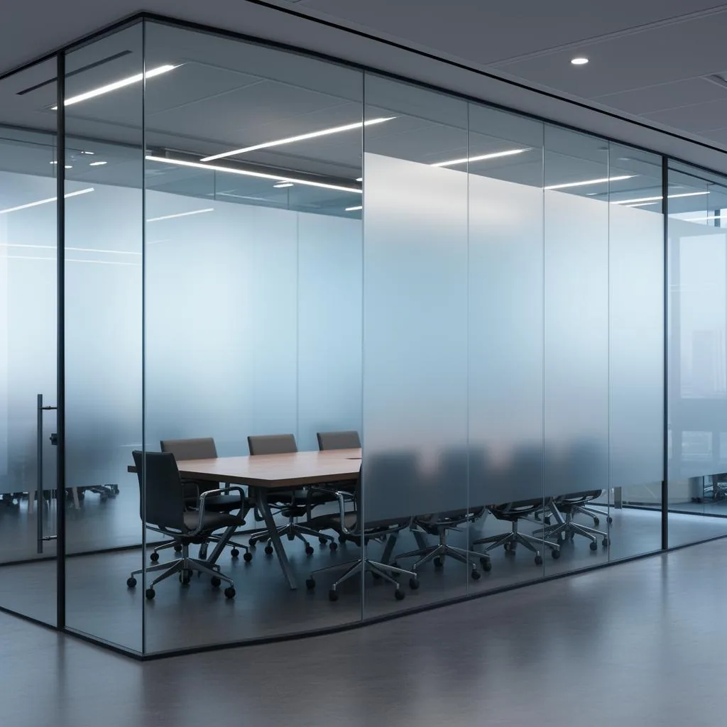 Decorative frosted window film installation for Los Angeles office privacy