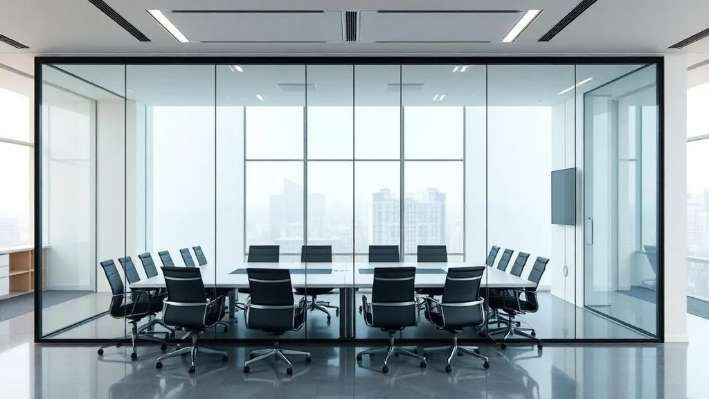 Smart film in clear transparent state - conference room visible