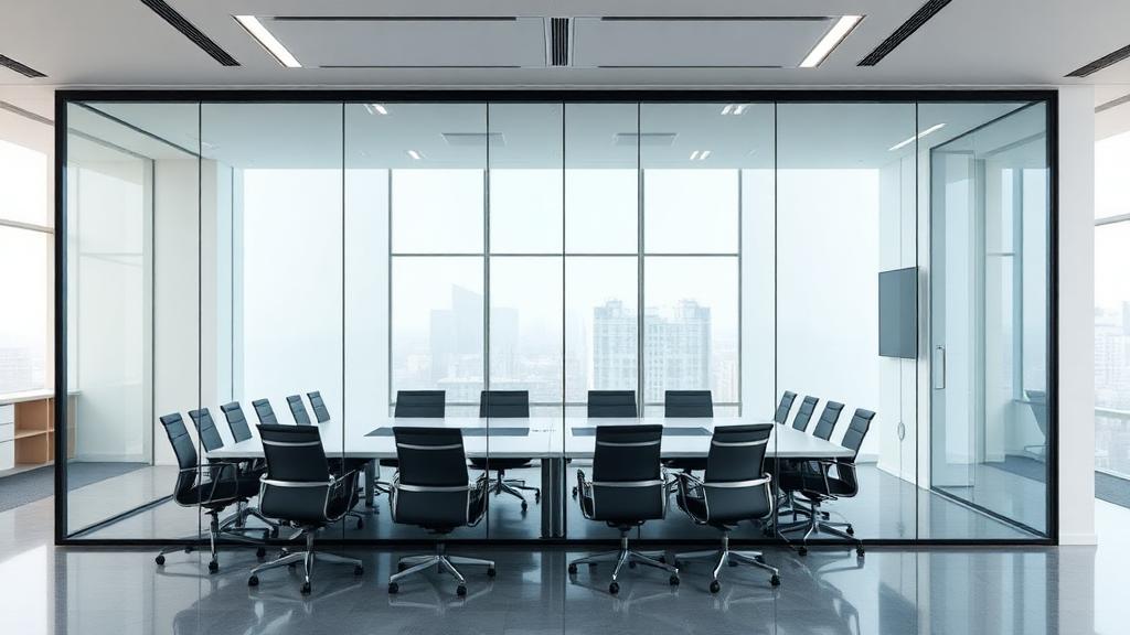Smart film in clear transparent state - conference room visible