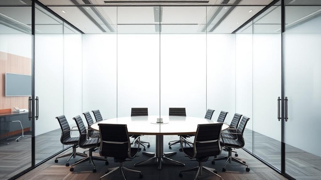 Smart film in frosted privacy state - conference room obscured