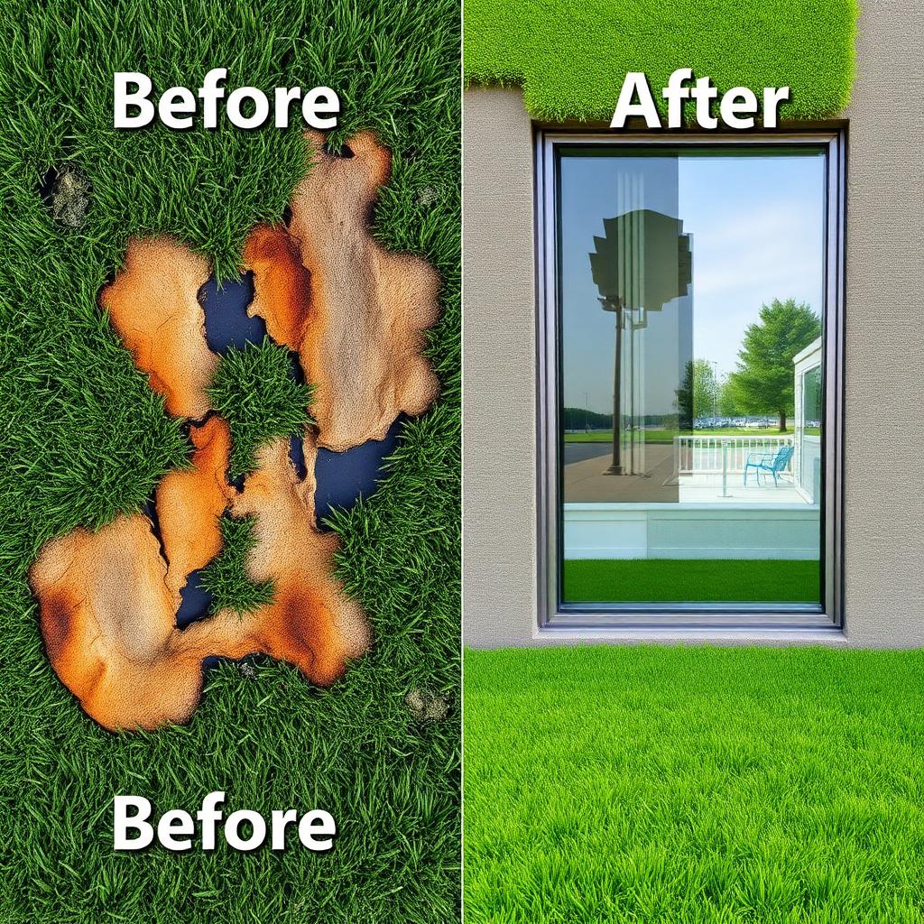 Before and after: melted artificial turf versus protected turf after turf protection film installation in Los Angeles